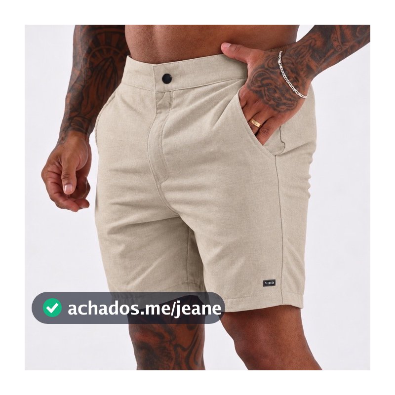 Bermuda Linho Masculino Social Verona Elegante Confortável Costura Reforçada Bolso Traseiro Embutido