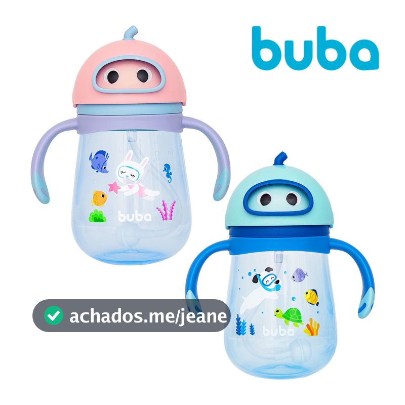 Copo com Canudo Mar Buba  para Bebê Infantil Antivazamento Para Introdução Alimentar Diversos Modelos Menina e Menino