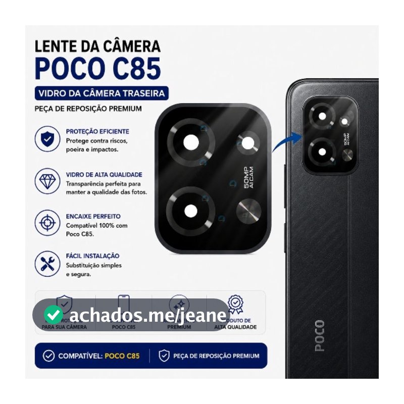 Lente Vidro Câmera Traseira Para Poco C85 Vidrinho Camera Lente Reposição Premium