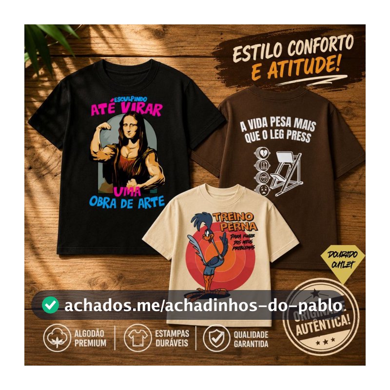 Kit Treino 3 Camiseta 100% AlgodãoConjunto unissex de Academia Fitnes ate virar obra de arte treino de perna creatina