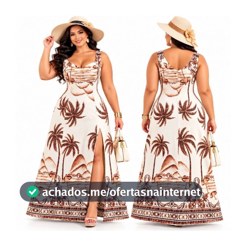 vestido Feminino longo plus size estampado com fenda elegante em tendencia