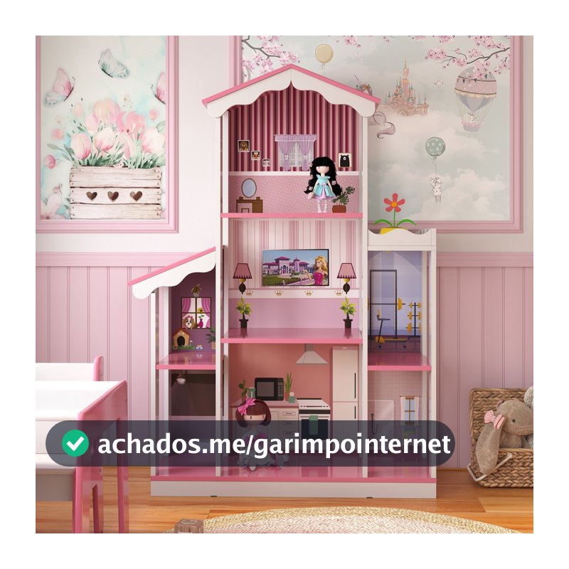Mega Casa Casinha de Boneca Barbie Polly dos Sonhos 8 Cômodos Madeira Adesivada Branco com Rosa