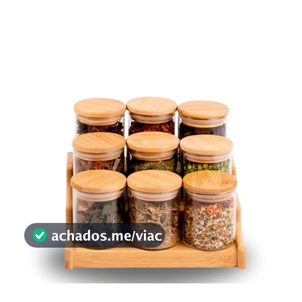 Conjunto Porta Mantimento De Vidro 250ml Hermético Tampa De Bambu Para Alimentos Temperos