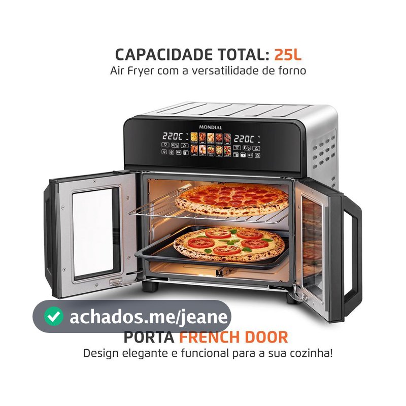 Air Fryer Forno 25L French Door Mondial Preto/Inox 2000W - AFDO-25L-FD