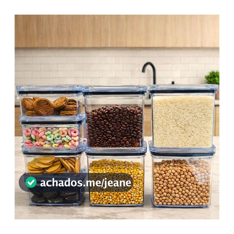 Kit com 8 Potes Herméticos – Linha New Hermetic - Plastutti - 4x 650 ml e 4x 1.350 ml - Retangular