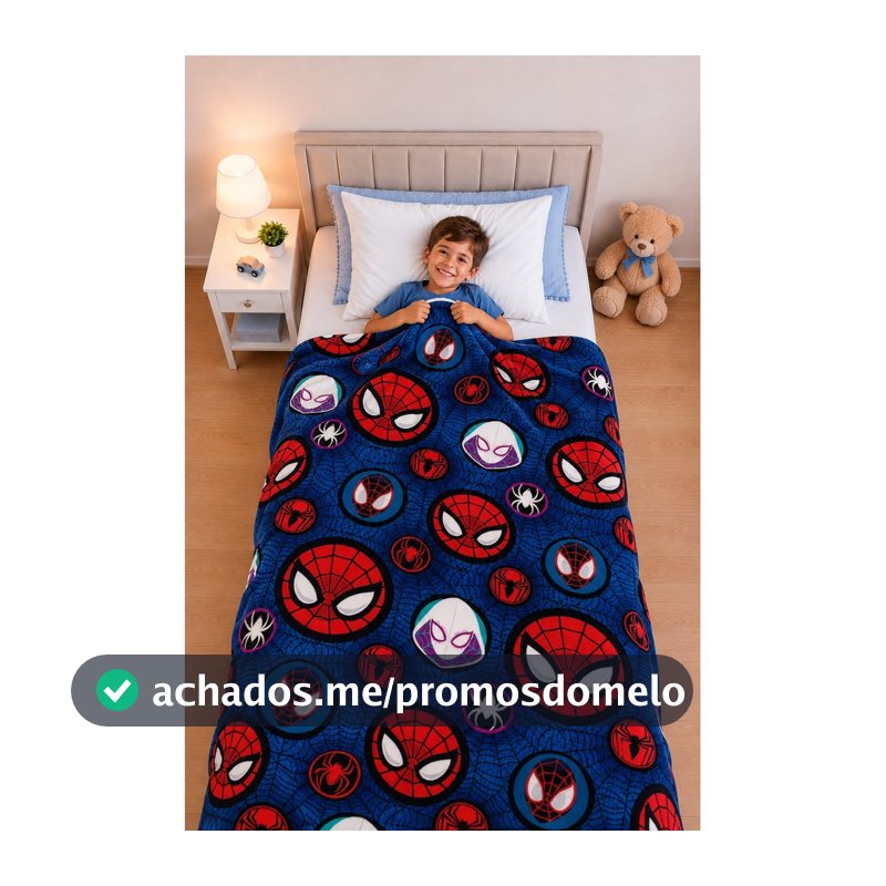 Manta Infantil Flanelada Mantinha Cobertor Macio Quentinho Cama Aconchegante Quarto Herói Aranha Desenho Teia Azul Baby