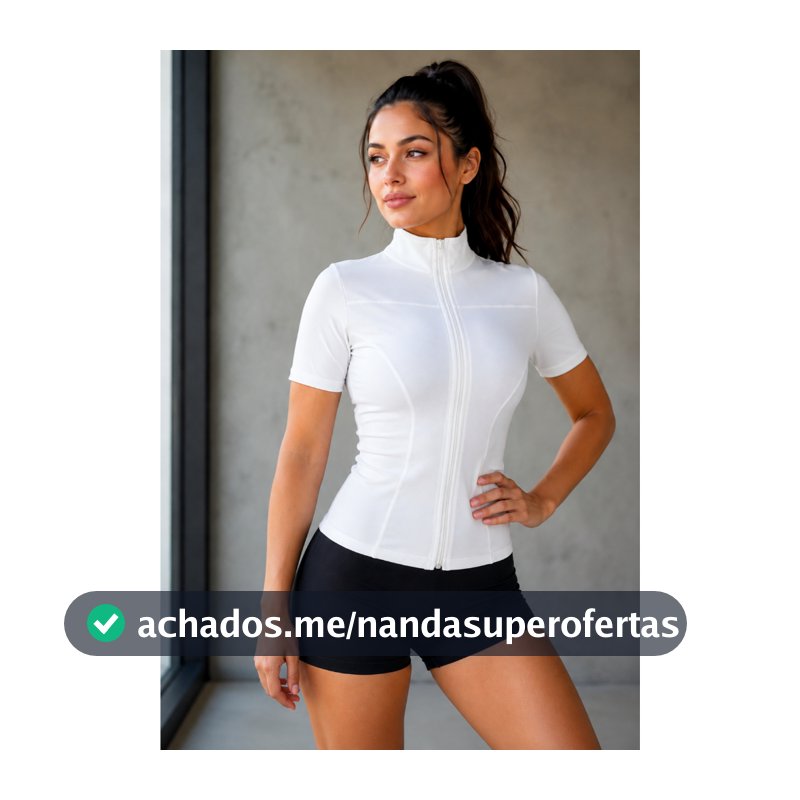 Jaqueta Fitness Feminina Gola Alta Manga Curta Zíper Zero Transparência Academia Treino