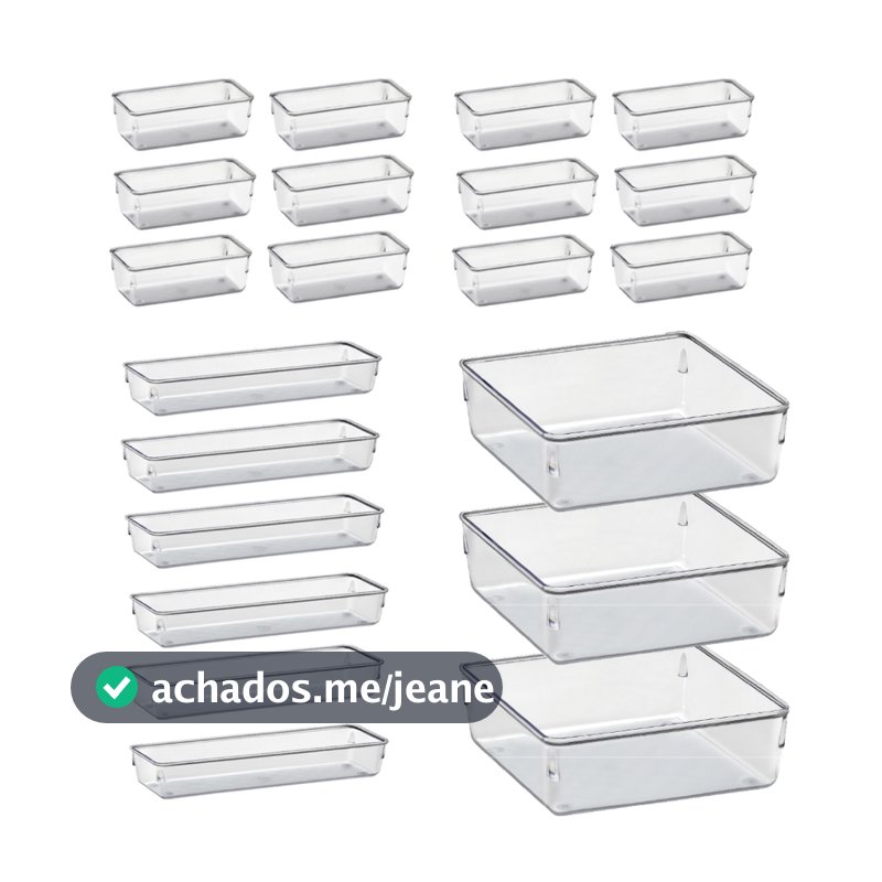 Kit 21 Organizador Multiuso Modular Gavetas Acrilico Cristal