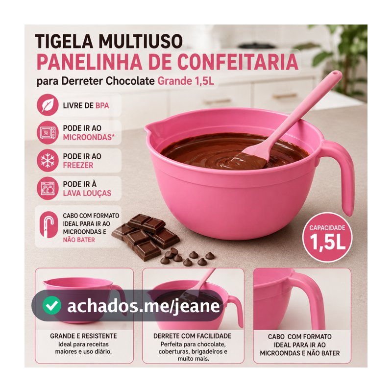 Tigela 1,5 Litros Para Derreter Chocolate Multiuso Rosa Pode Ir em Microondas Freezer e Lava Louças