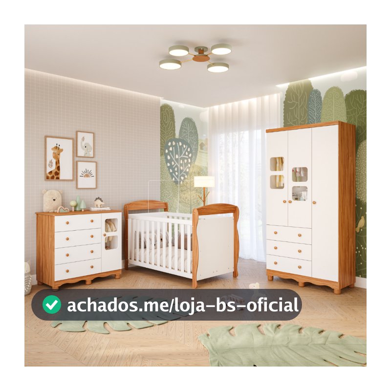 Quarto Bebê Completo 100%MDF Berço Americano Marquesa 3 em 1 Guarda Roupa 3 Portas Cômoda Uli