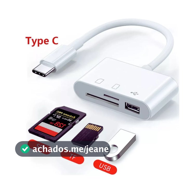 Adaptador Tipo-C USBC e Leitor de Cartão de Memória SD, TF E USB OTG Hub Android Iphone