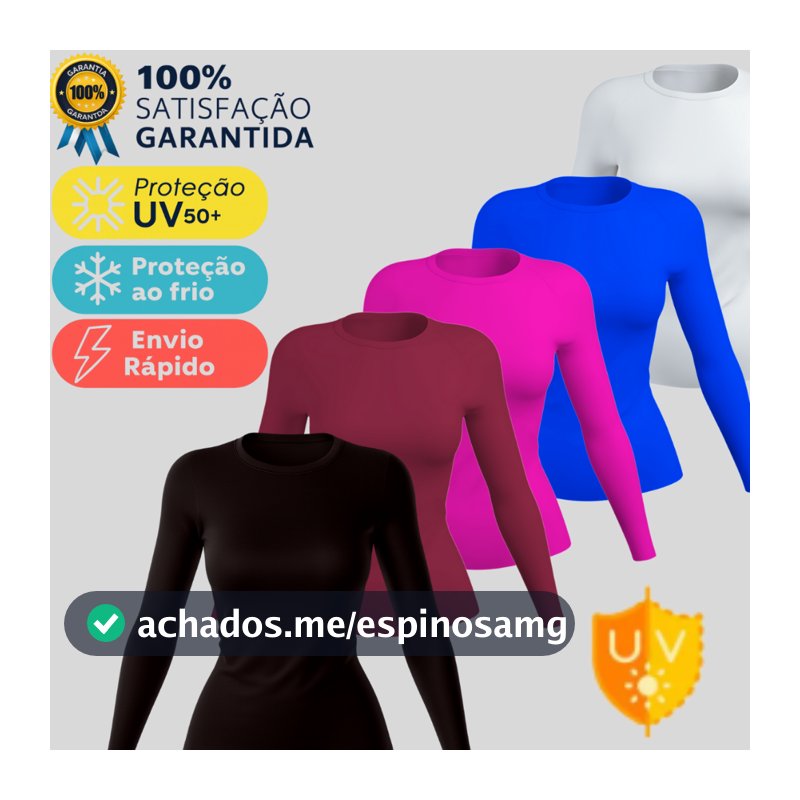 Camisa Feminina Térmica Proteção Solar Uv+50 Camiseta Segunda Pele Dry Fit Academia Manga Longa