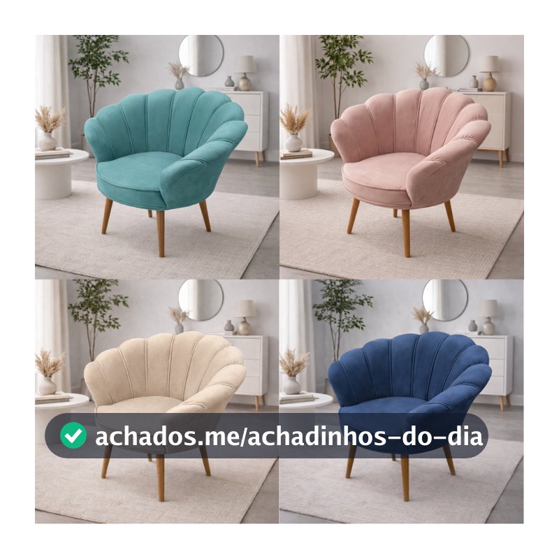 Poltrona Decorativa Pétala luxo Tecido Veludo Pés Palito Sala, quarto e recepção.