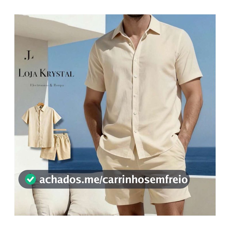 Conjunto Camisa e Short liso Adulto Masculino Tecido de Crinpinho