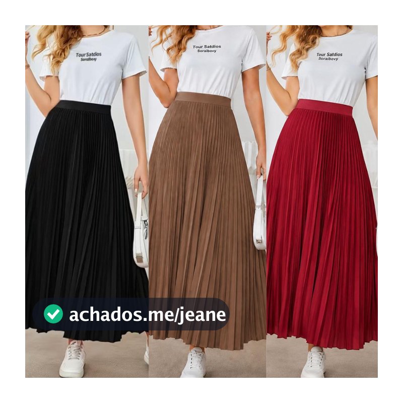 Saia Longa Plissada Forrada Rodada Tendencia Moda Premium Evangelica Chique