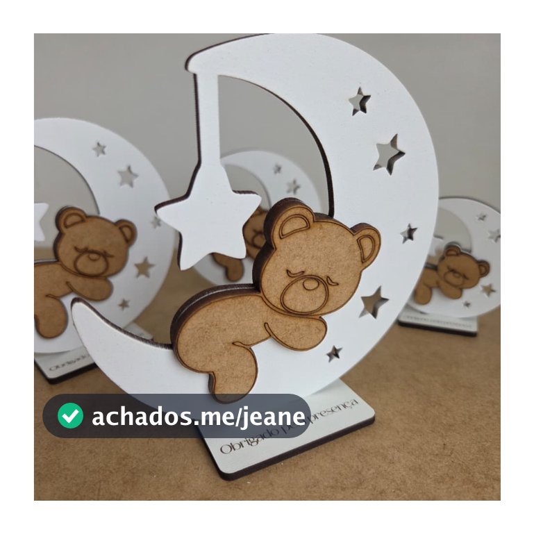 Kit 30 Centros De Mesa Bebê MENINO Ursinho Na Lua Decoração Festa Infantil MDF