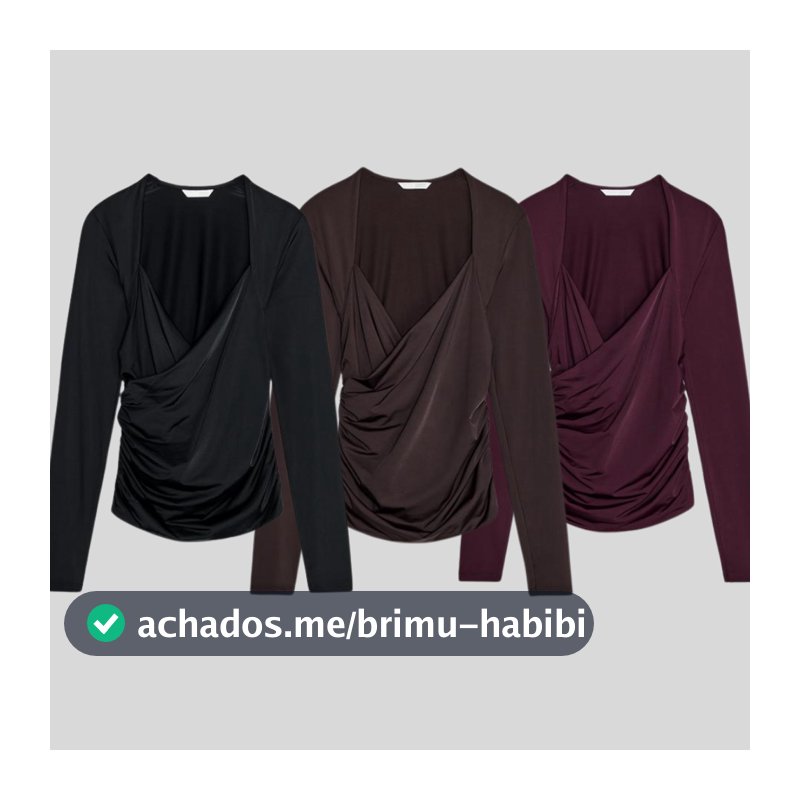 Unidade ou Kit com 3 Top Blusa Feminina Manga Longa Lisa estilo Boho chique com Drapeado Diversas Cores Marrom Decote