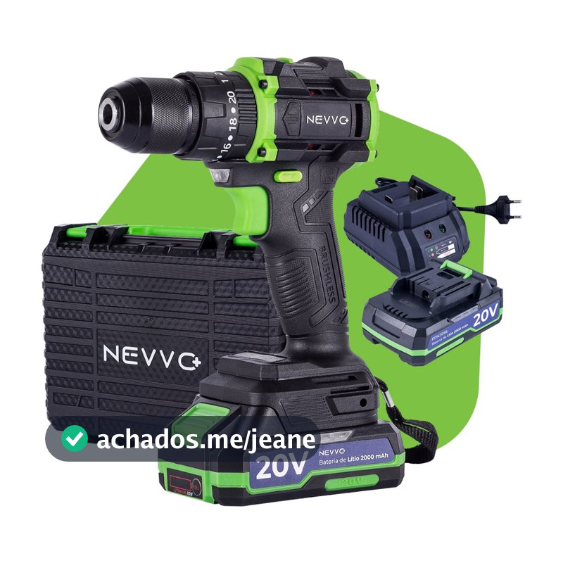 Furadeira de Impacto Brushless 20V 3/8 1800Rpm 75Nm 20 Níveis Torque 3 Funções + 2 Velocidades NEVVO