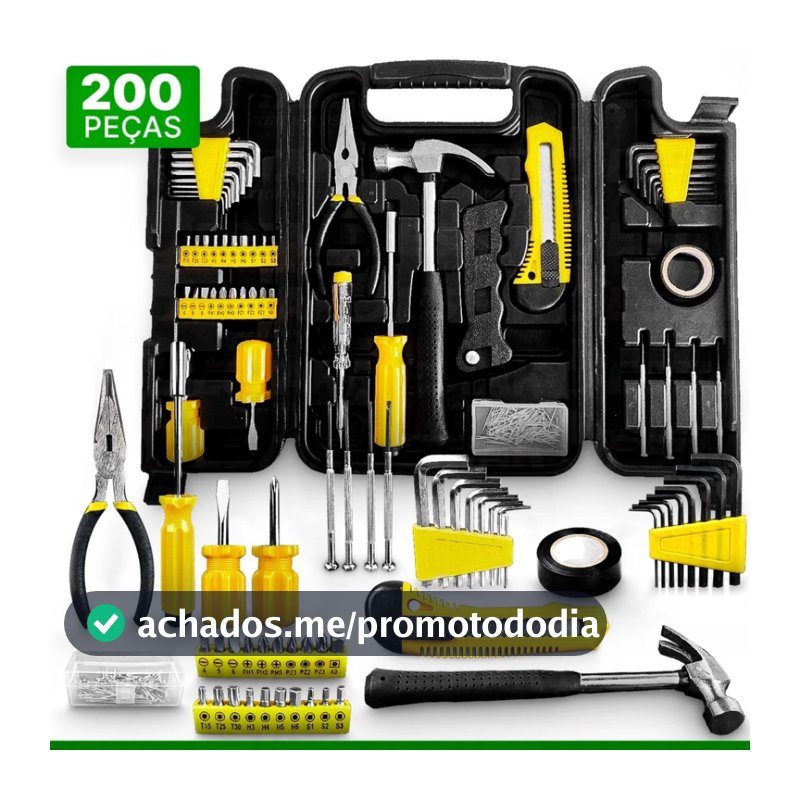 Kit Jogo De Ferramentas Completo 200 Pcs C/Soquetes Chaves Maleta