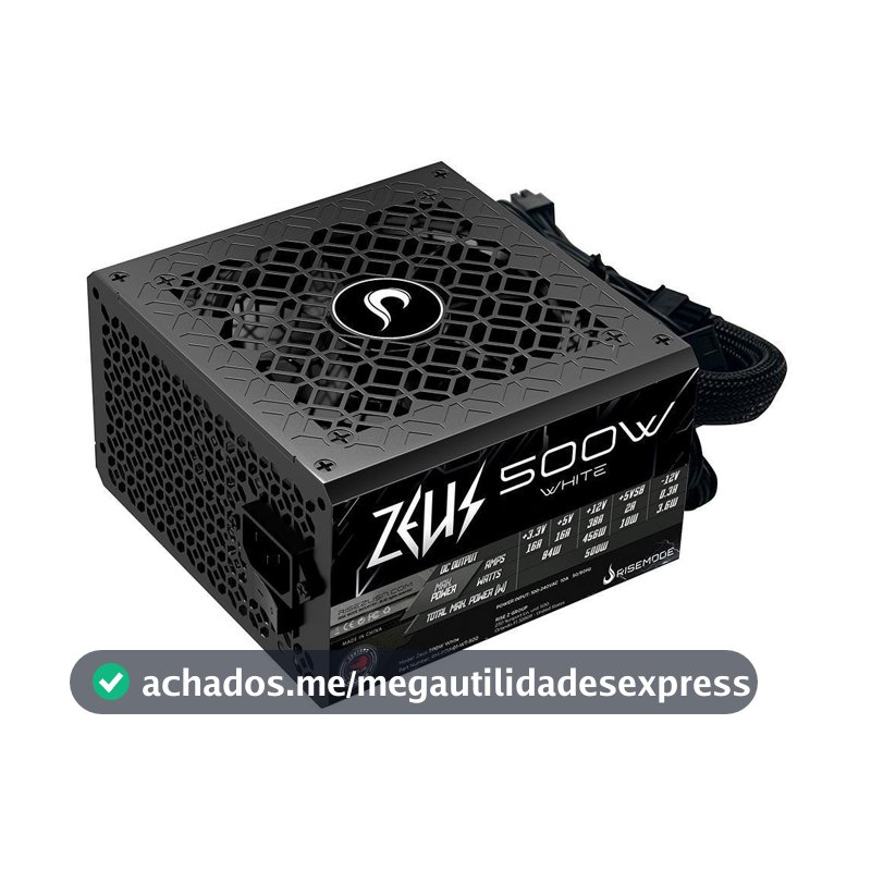 Fonte Gamer Rise Mode Zeus, 500W, PFC Ativo, Preto - RM-PSU-01-WT-500