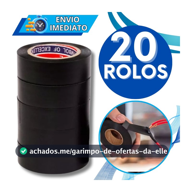 KIT Jogo 20 Fitas Isolante Antichama em PVC Preta Para Eletricista Fios Cabos Elétricos Uso Geral Domestico e Industrial