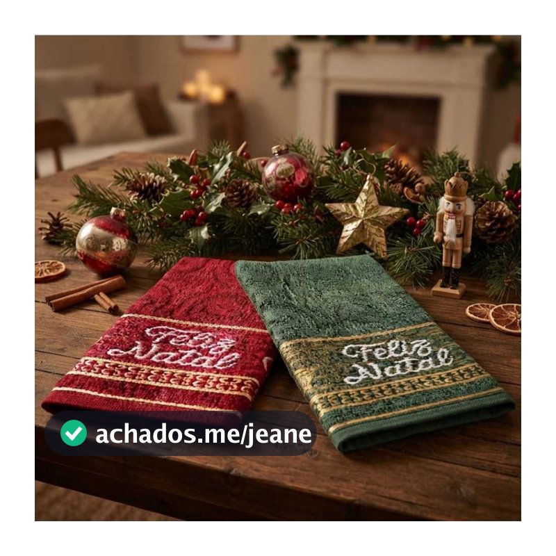 Kit 2 Toalhas de Lavabo Natalinas Bordadas Papai Noel e Feliz Natal - Tamanho 32X45 cm