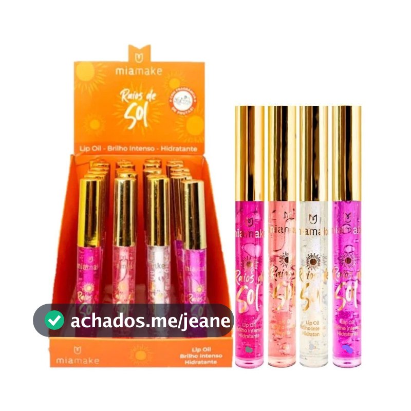 Box c/ 24 Lip Oil Gloss Hidratante Raios de Sol Mia Make Atacado