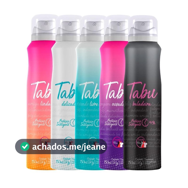 Kit Desodorante Aerosol Antitranspirante Tabu Collection Baladadeira + Linda + Delicada + Livre + Ousada (5 unidades)