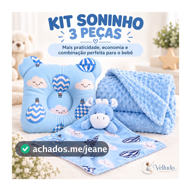 Kit Enxoval Bebê 3 Peças Manta Pipoquinha Naninha Porta-Chupeta Travesseiro Anatômico