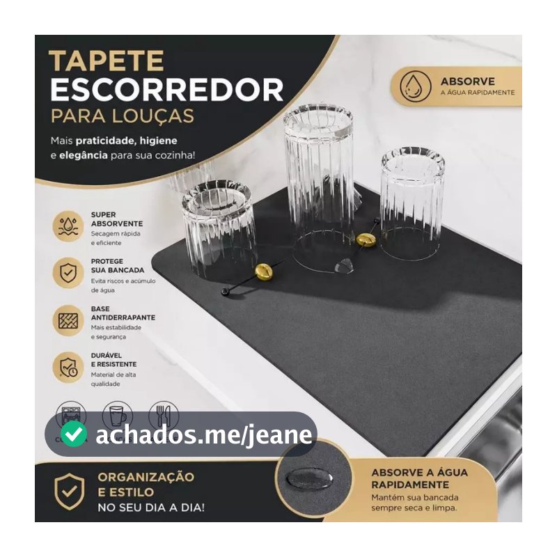 Tapete Secador de Louças Alta Absorção Antiderrapante Multiuso para Cozinha