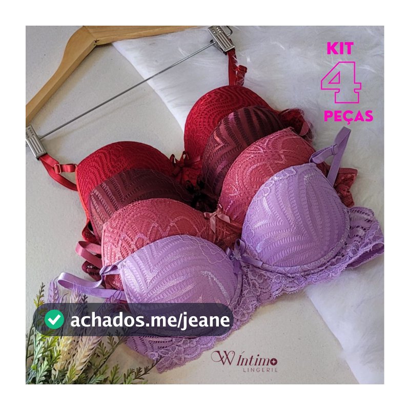 Kit 4 Sutiãs Lingerie Feminina com Bojo Renda Luxo Soutien Sutian
