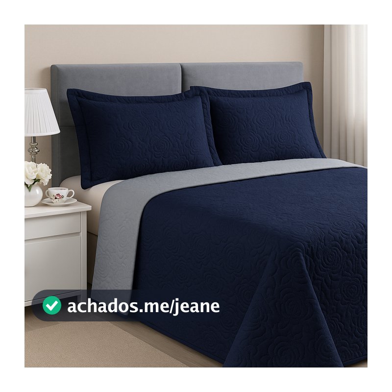 Kit Colcha Cobre Leito Casal Com 2 Porta Travesseiros Dupla Face Com Viés 100% Poliéster