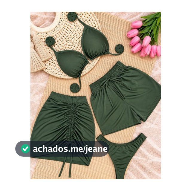 CONJUNTO KIT BIQUÍNI 4 PEÇAS COM SHORT E SAIA SAÍDA DE PRAIA, CORTININHA COM BOJO