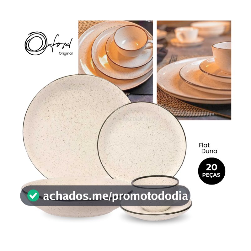 Aparelho Jogo de Jantar e Chá 20 Peças Oxford Jogo de Pratos e Xícaras Flat Duna