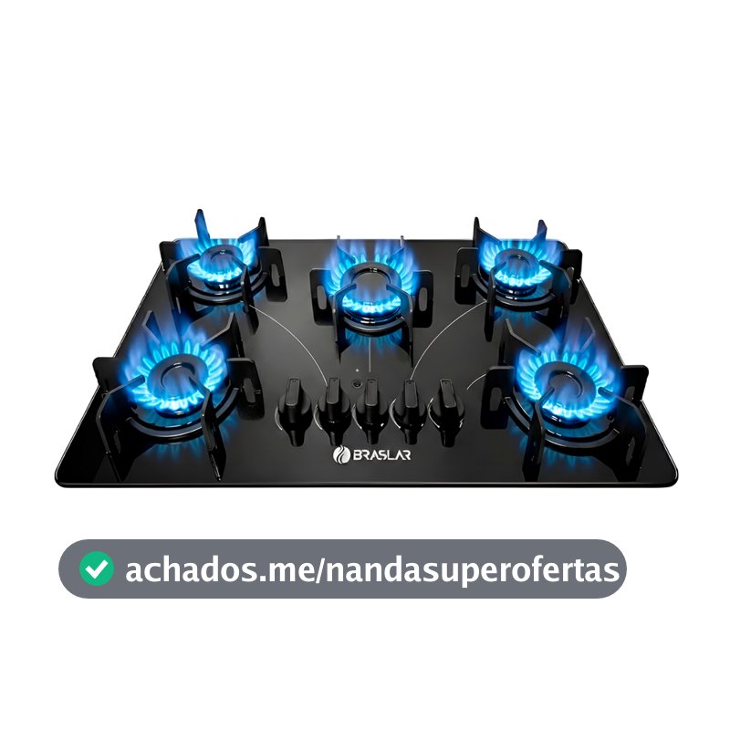 Fogão Cooktop 5 Bocas Pop Vidro Trempe Ferro Fundido
