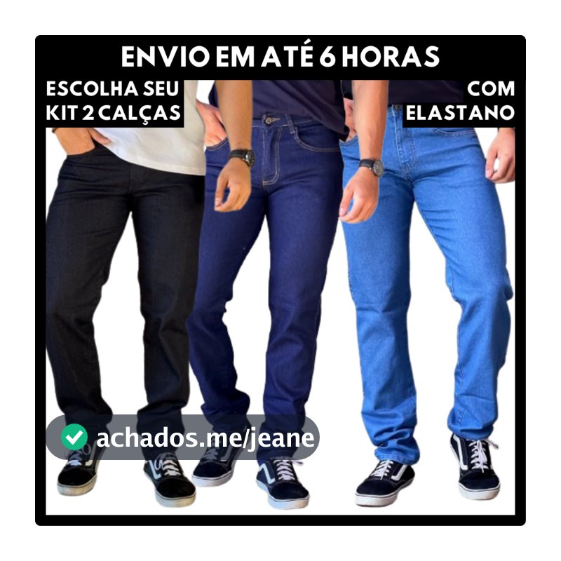 Kit 2 Calças Jeans Masculina Elastano Reta Confortável Lycra Trabalho Casual Promoção Serviço