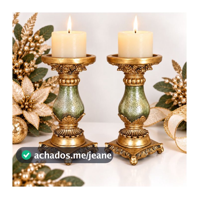 Kit com 2 Castiçais Barrocos em Gesso Artesanal Pintados à Mão para Decoração Clássica e Religiosa