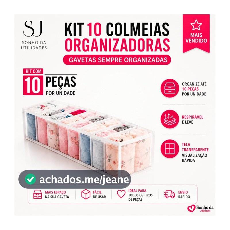 Kit 10 Colmeias Organizadoras Transparentes P Branca | Gavetas Sempre Organizadas | SU SONHO