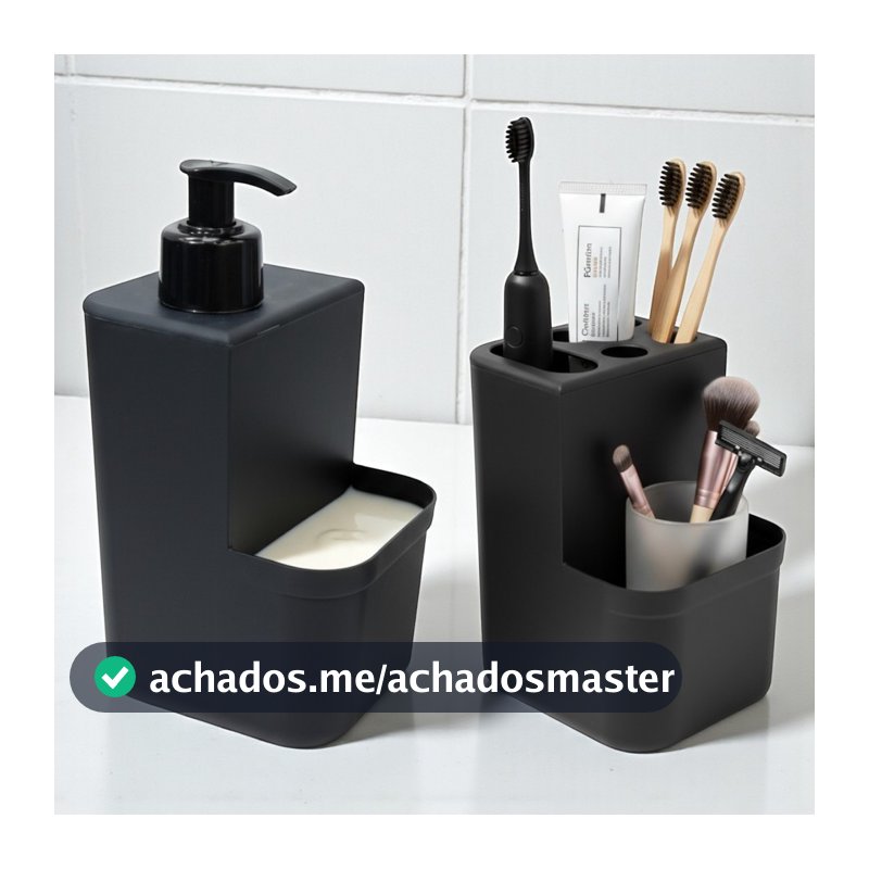 Dispenser de Sabonete Líquido + Porta Escovas de Dentes – Organização e Higiene para Banheiro