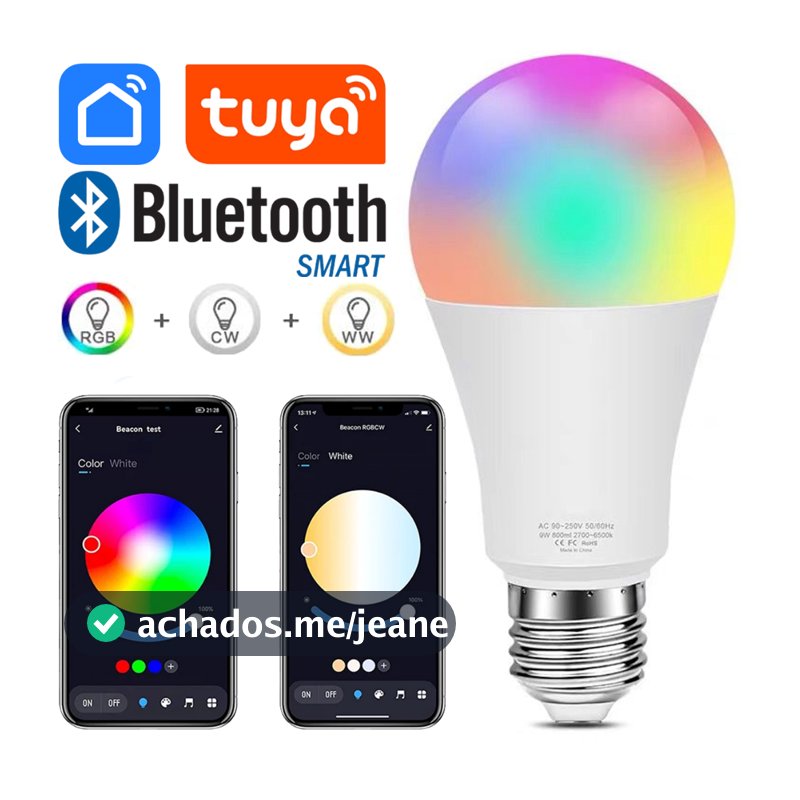 Lâmpada Led Inteligente Smart Bluetooth Compatível App TUYA Bulbo E27 Rgb