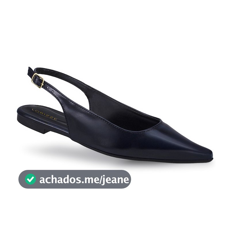 SlingBack Sapatilha Bico Fino com Fivela Verniz Texturizado Confortável Fashion 4130