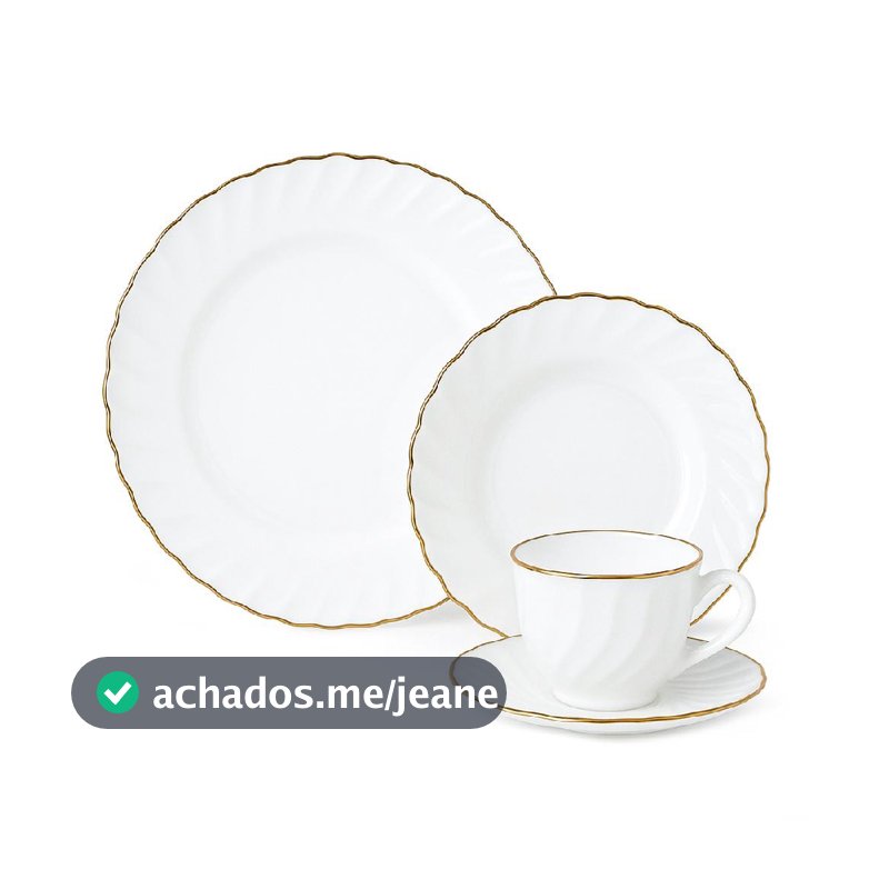 Aparelho Jantar pratos Xícaras chá café 16pçs fio de ouro Vidro opaline