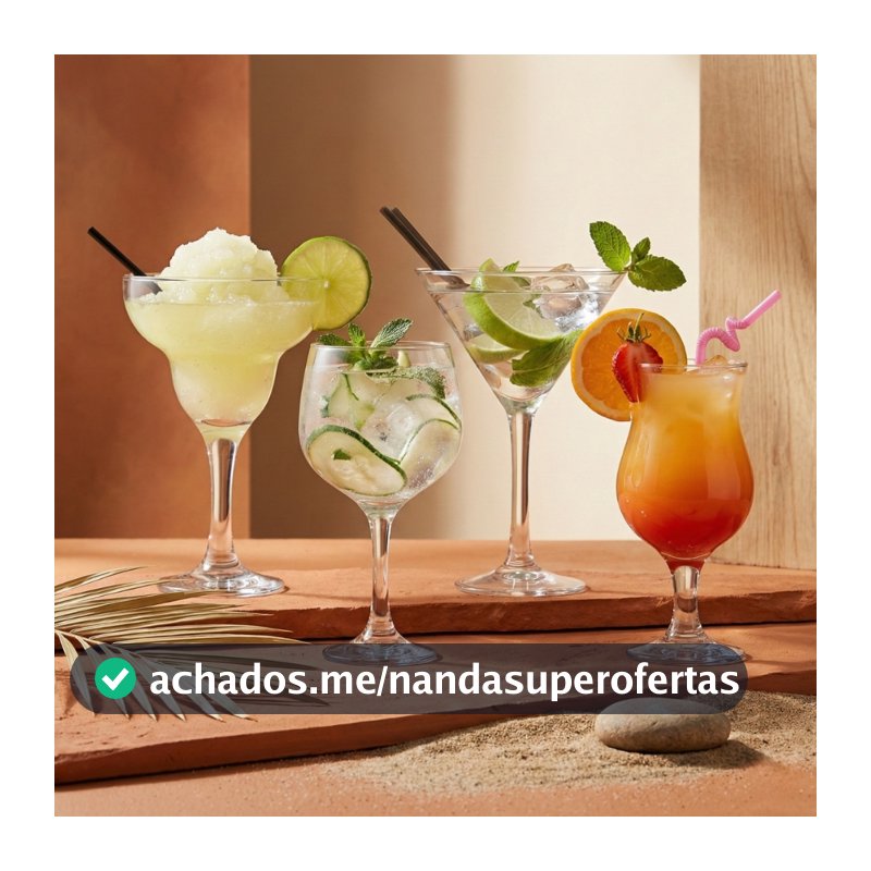 Jogo 4 Taças Vidro Coquetel Drinks Margarita Cocktail Mixologista Ruvolo