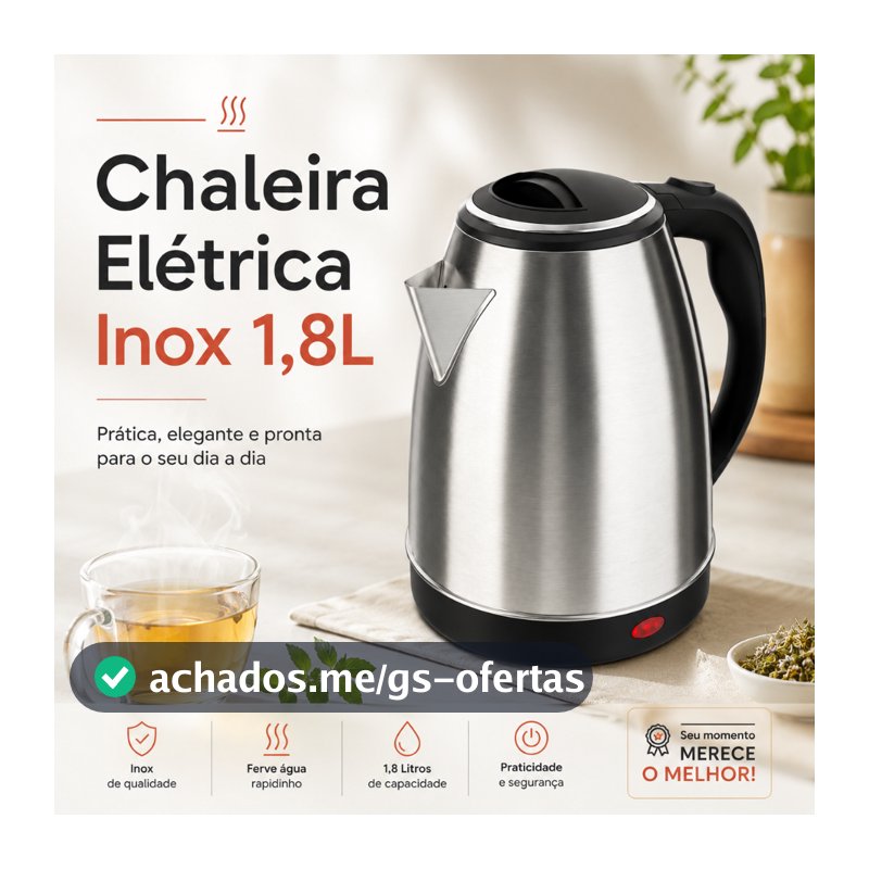 FIX/STARTOOLS Chaleira Jarra Elétrica 110V ou 220V 1.8 Litros Inox Prateada