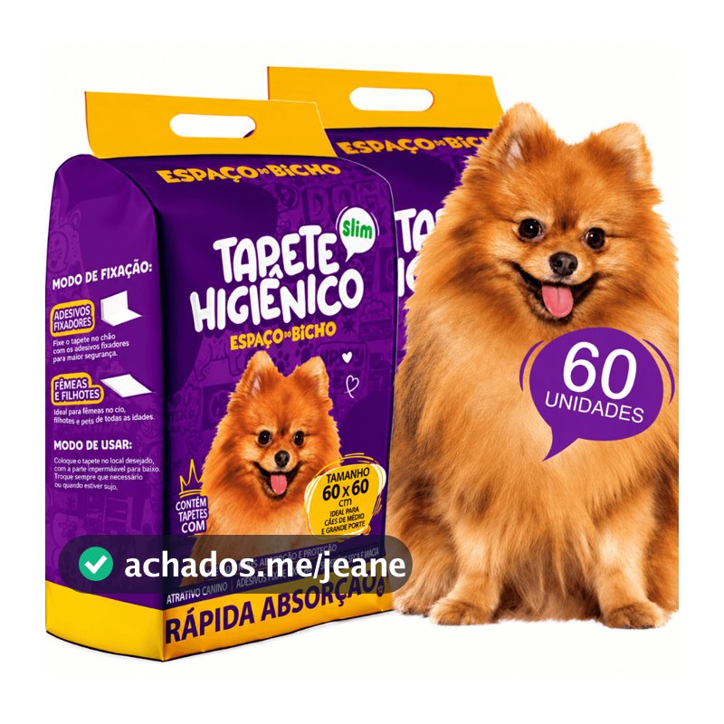 Kit 2un Tapete para Cachorro Higiênico Espaço De Bicho  Pet 60x60cm 60 Unidades