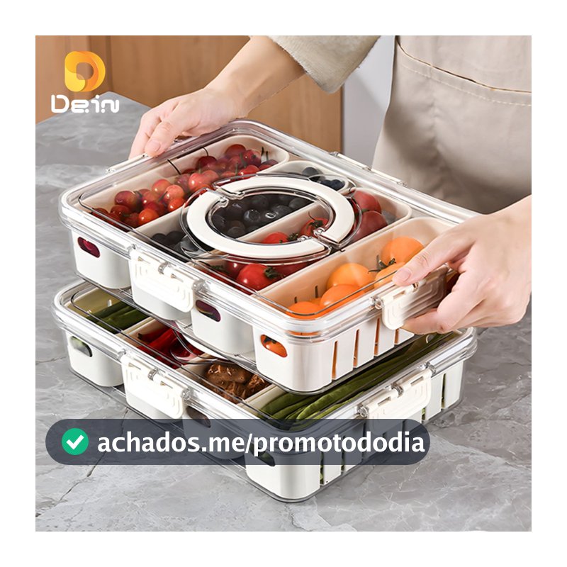 Caixa Organizadora de Alimentos Transparente Geladeira Empilhável Multiuso com Divisórias