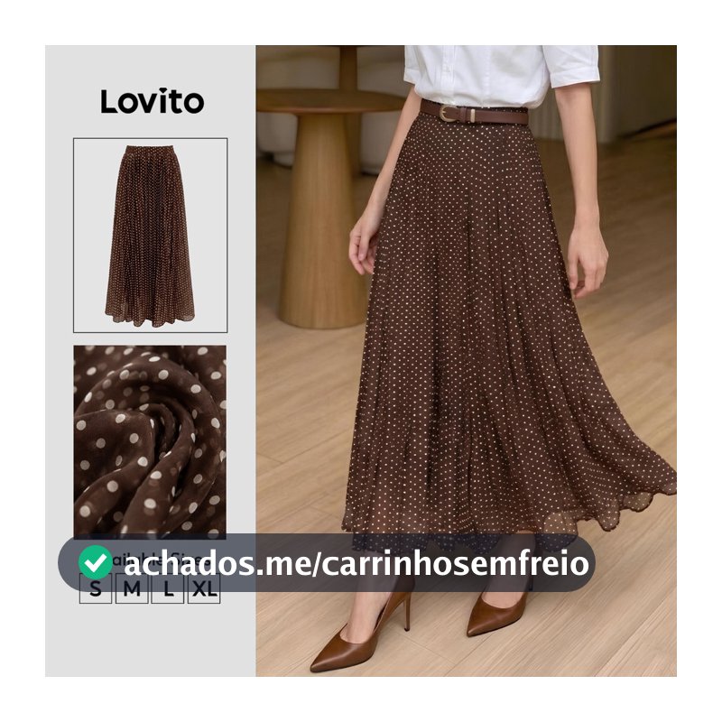 Lovito Saias Casuais De Chiffon Marrom Primavera/verão Para Mulheres SKK8BR221