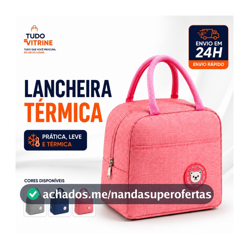 Lancheira Térmica Bolsa Marmita Impermeável com Zíper Alça Reforçada Conserva Alimentos Cores Sortidas