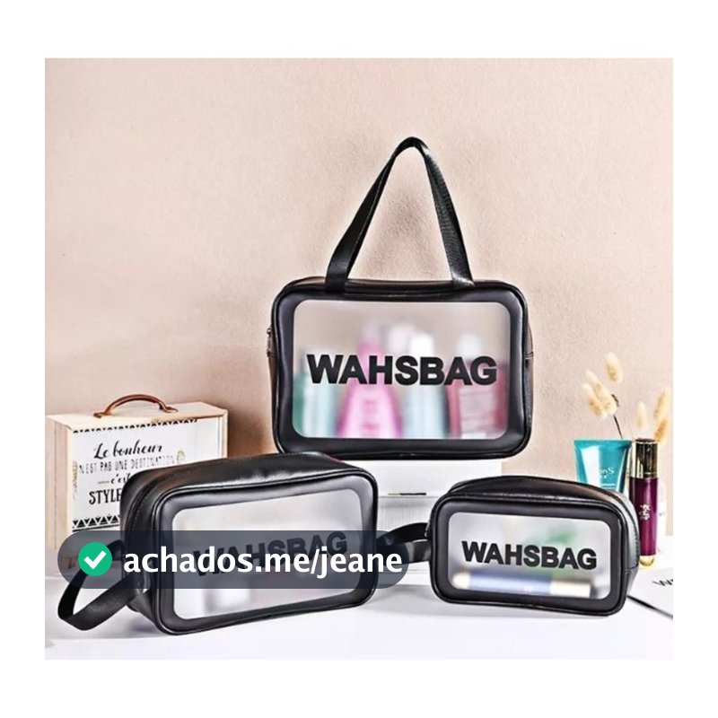 Kit 3 Bolsas Wahsbag Necessaire Transparente À Prova D’água Para Maquiagem Viajar Viagem