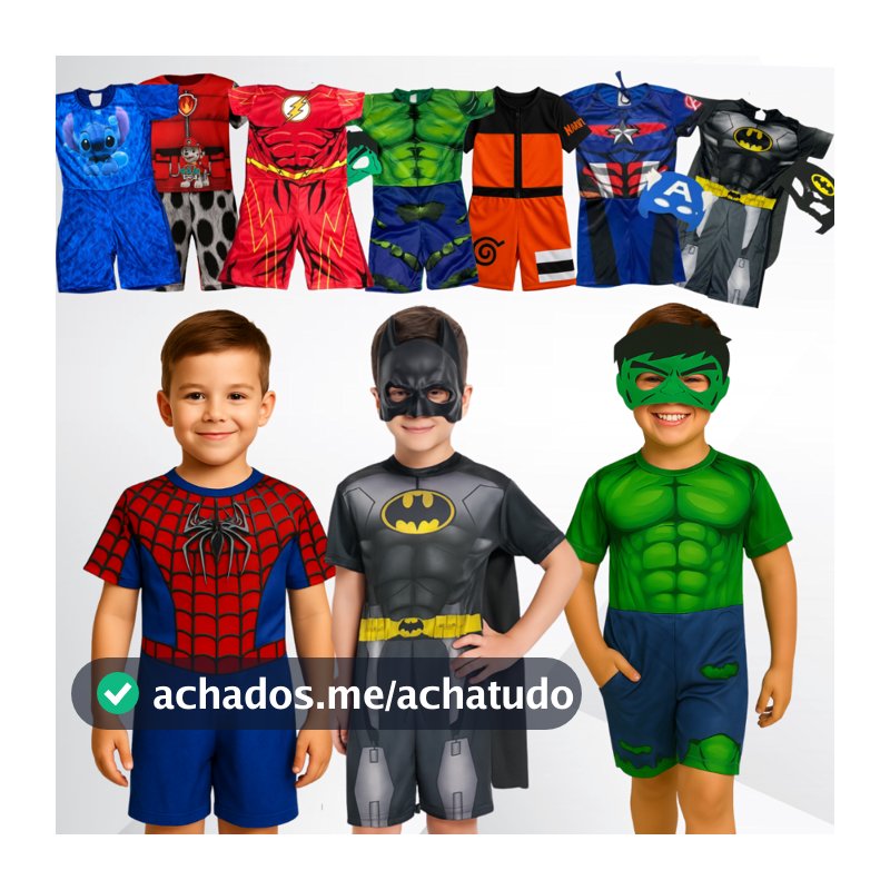 Fantasia Infantil Masculina Herói com Máscara Roupa Curta para Festa